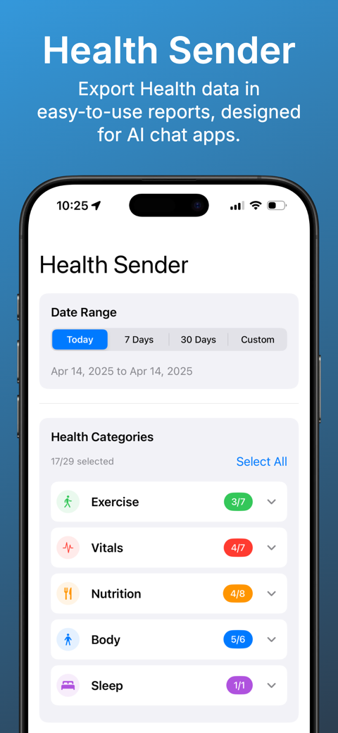 Health Sender iOS app screenshot